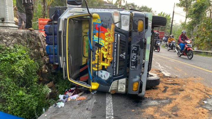 Truck Pengangkut Ayam Terguling