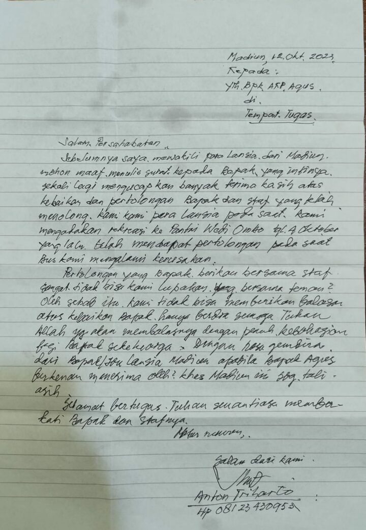 Surat Ucapan Terimakasih Kepada Polisi