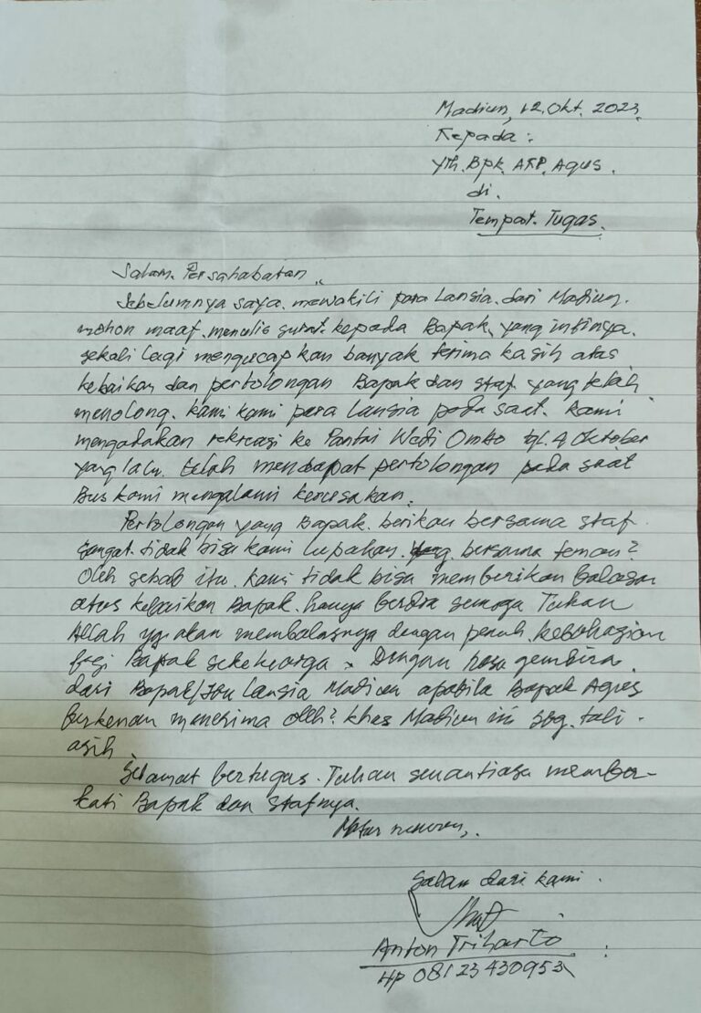 Surat Ucapan Terimakasih Kepada Polisi