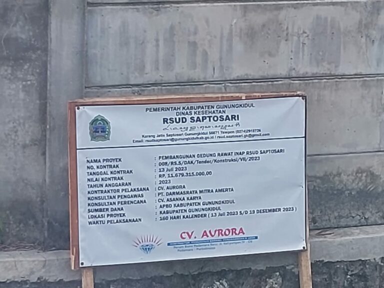 Papan Nama Pembangunan Gedung RSUD Wonosari