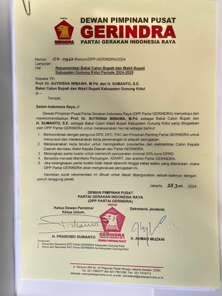 Rekomendasi DPP Gerindra