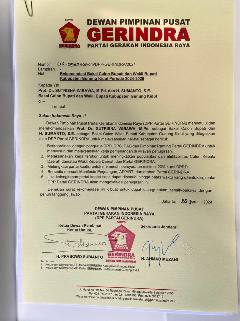 Rekomendasi DPP Gerindra