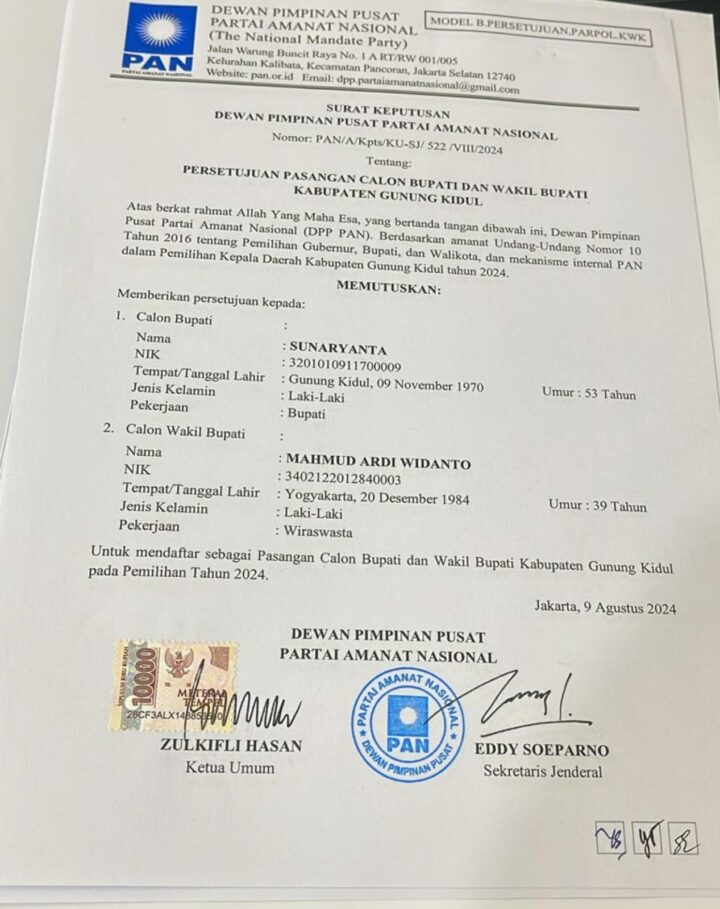 SK Rekomendasi DPP PAN