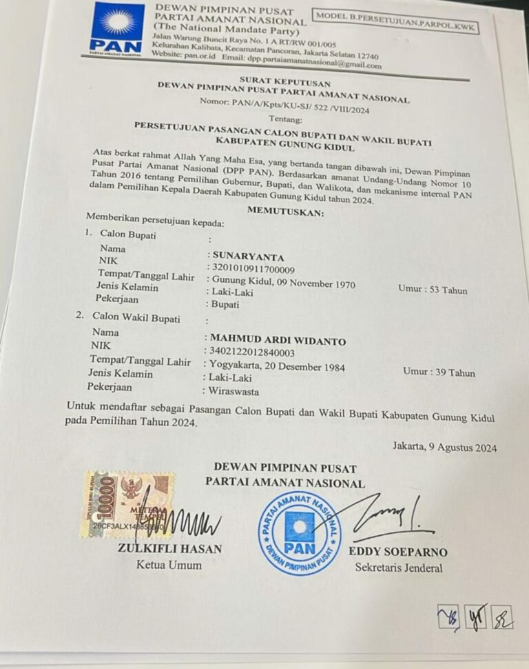 SK Rekomendasi DPP PAN