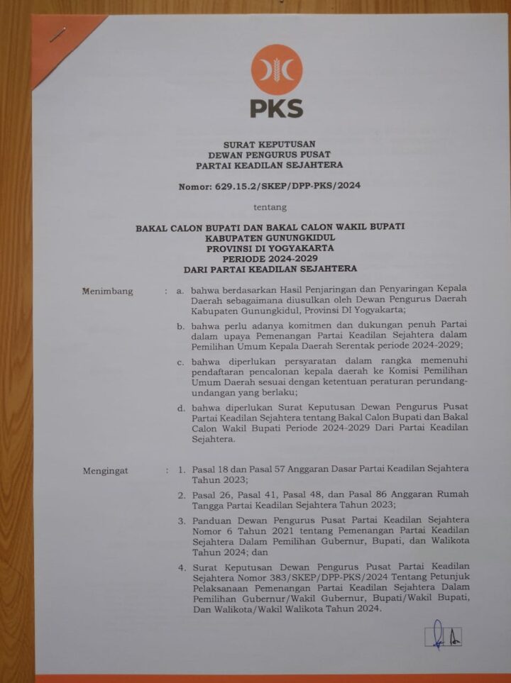 SK Rekomendasi DPP PKS