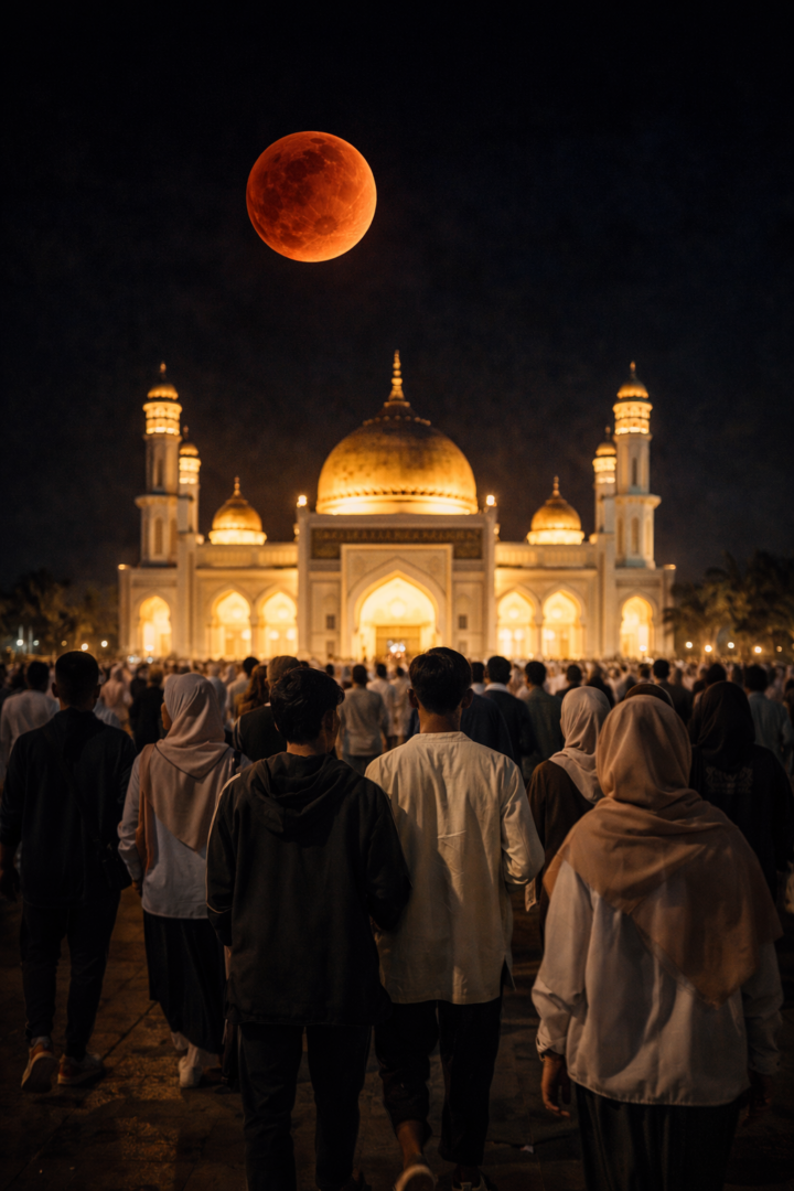 Tinggalkan Mitos Gerhana Bulan, Gen Z Padati Masjid Al Ikhlas